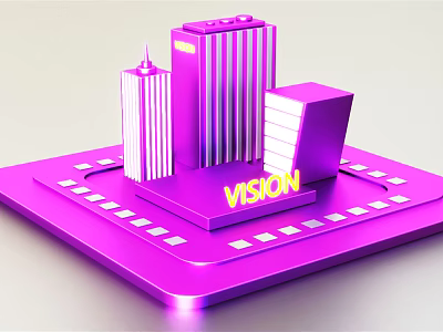 3D Purple Architectural Models Featuring VISION Text On Platform 3d model