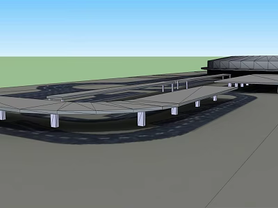 Modern Architectural 3D Model Featuring Large Roof Open Structure Gray Ground And Blue Sky 3d model
