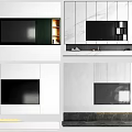 Modern TV Wall Design With White Marble Storage Cabinets And Decorative Elements 3d model