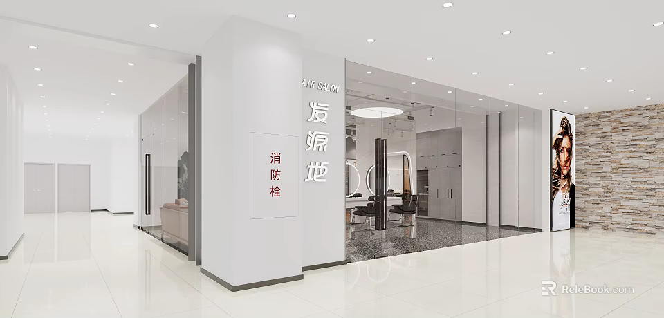 Modern Hair Salon Interior Design With Styling Chairs Mirrors And Cabinets 3d model 