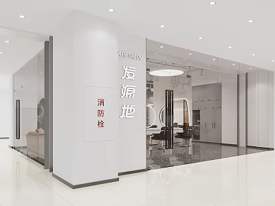 Modern Hair Salon Interior Design With Styling Chairs Mirrors And Cabinets 3d model