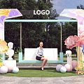Vibrant Photo Check in Spot With Swing Bench Colorful Flowers And Ball Decor On Grass