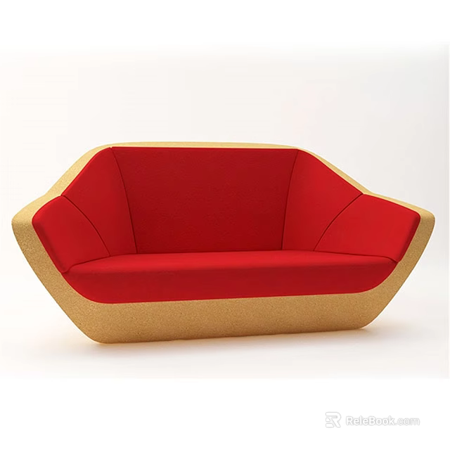 Modern Red Single Seater Sofa With Golden Frame And Unique Curved Design 3d model