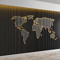 Modern Black Background Wall with Vertical Stripes and Gold World Map Outline