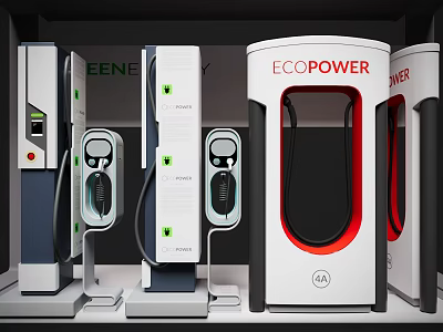 Modern Electric Vehicle Charging Stations With ECOENERGY And ECOPOWER Brand Designs 3d model