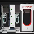 Modern Electric Vehicle Charging Stations With ECOENERGY And ECOPOWER Brand Designs