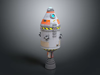 Futuristic Cone Shaped Space Probe With Orange Gray Body Blue Window And Warning Stripes 3d model