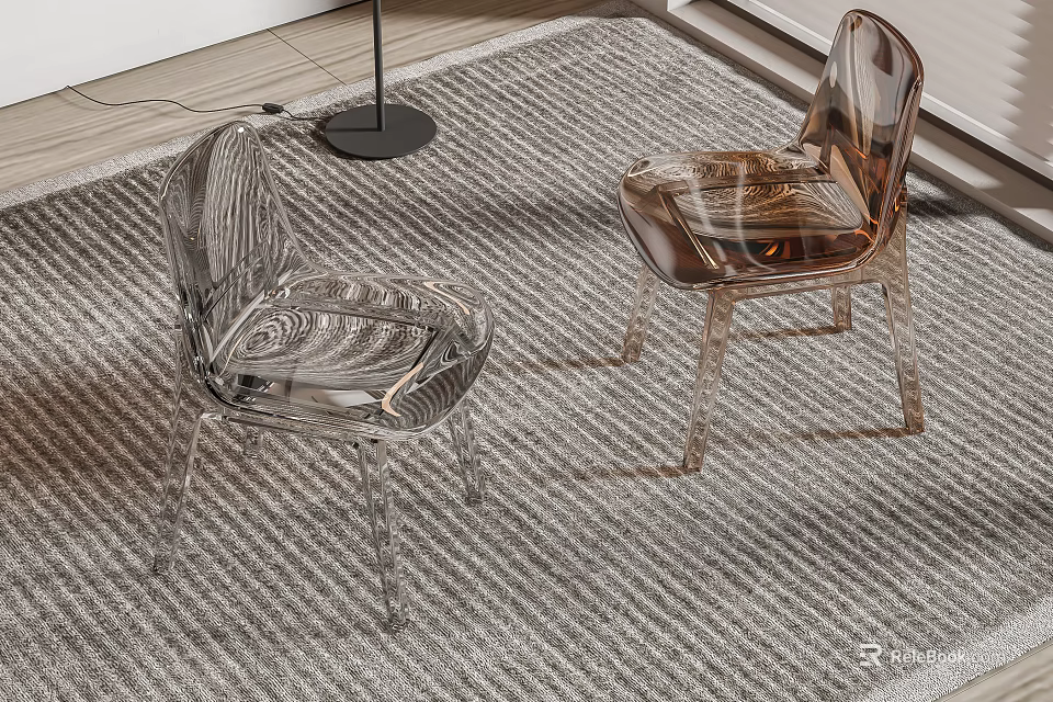 Transparent And Amber Acrylic Accent Chairs For Modern Indoor Living Room On Carpet 3d model 