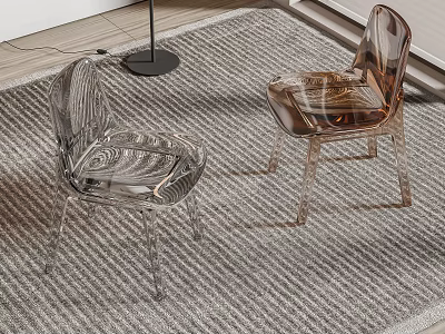 Transparent And Amber Acrylic Accent Chairs For Modern Indoor Living Room On Carpet 3d model