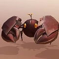3D Robotic Crab Character With Large Claws Yellow Eyes Small Antennae And Metallic Shell