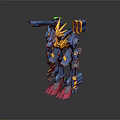 Detailed Blue And Yellow Mechanical Creature Warrior With Pink Claws And Cannon Armor 3d model