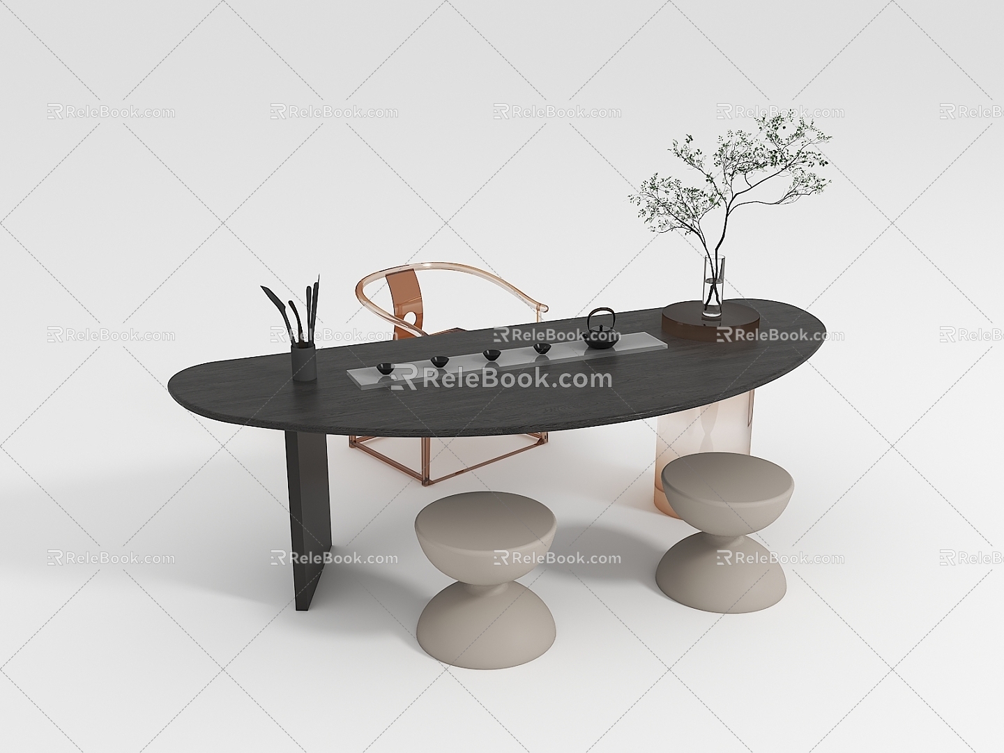 modern tea table and chair 3d model