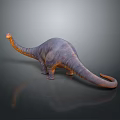 Purple And Orange Sauropod Dinosaur With Long Neck Tail On Gray Background And Reflection