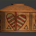 Artistic Hand Carved Orange Ceramic Sculpture With Geometric Patterns Design
