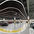 Modern Parking Lot Interior With Parked Cars And Yellow Floor Lines Design