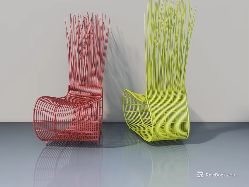 Pet Cabinet With Red And Yellow Woven Design Slender Strip Structure On Gray Floor 3d model 