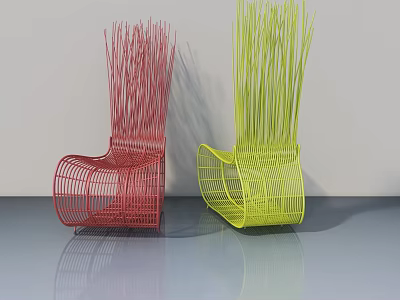 Pet Cabinet With Red And Yellow Woven Design Slender Strip Structure On Gray Floor 3d model