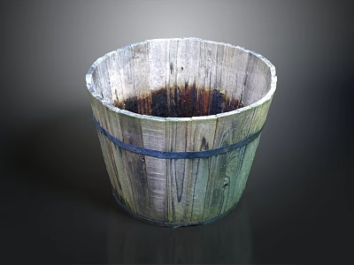 Rustic Wooden Bucket With Striped Design For Home Decor And Storage 3d model