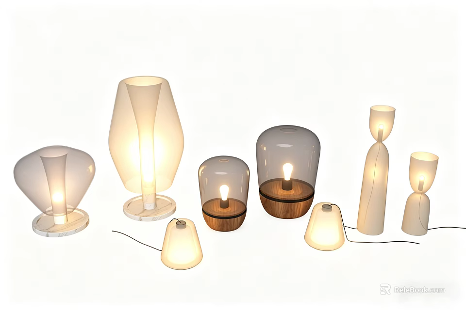 Contemporary Pendant Lighting Fixtures With Creative Glass And Wooden Bases For Interior Decor 3d model 
