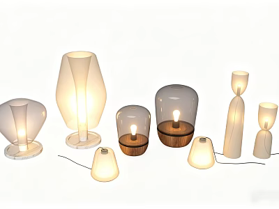 Contemporary Pendant Lighting Fixtures With Creative Glass And Wooden Bases For Interior Decor 3d model
