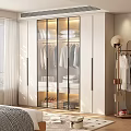 Modern Minimalist White Wardrobe With Glass Doors And Built In Warm Lighting For Bedroom Storage
