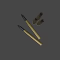 Brass Artillery Shells With Black Warheads And Red Markings On Dark Background