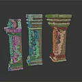 Ancient Weathered Stone Pillars With Intricate Carvings And Architectural Details