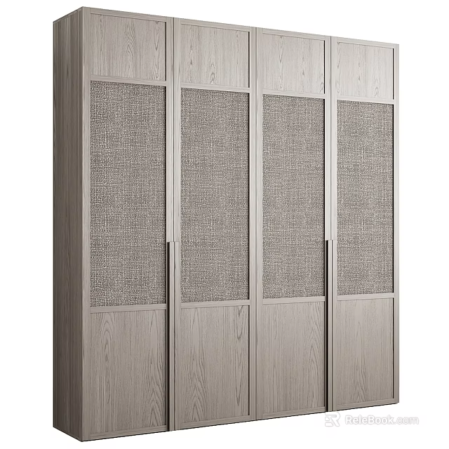 Modern Wooden Wardrobe With Woven Texture Panel Doors And Light Wood Finish 3d model 