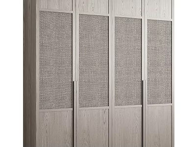Modern Wooden Wardrobe With Woven Texture Panel Doors And Light Wood Finish 3d model