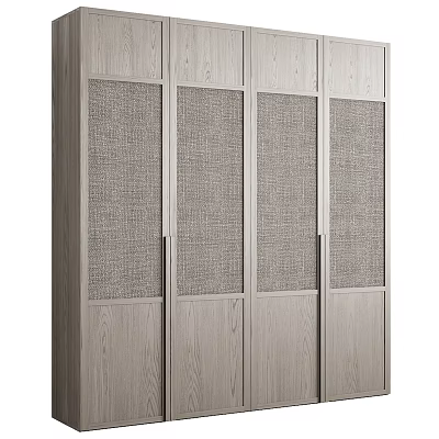 Modern Wooden Wardrobe With Woven Texture Panel Doors And Light Wood Finish 3d model