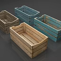 Four Rustic Wooden Storage Boxes With Natural And Blue Tones Open Top Design