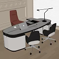 Modern Office Desk With Laptop Desk Lamp Red And Gray Chairs Near Window