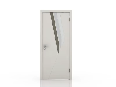 Modern Interior Door With Glass Panel And Diagonal Striped Design On White Surface 3d model