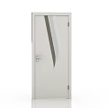 Modern Interior Door With Glass Panel And Diagonal Striped Design On White Surface