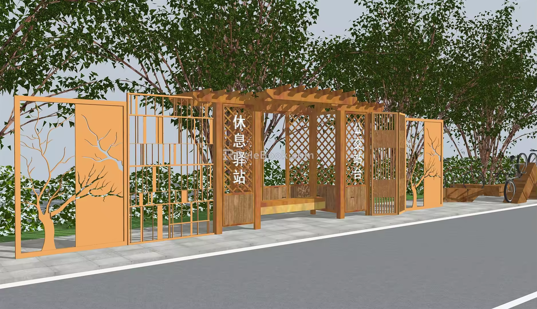 Modern Corridor Bus Station Rest Service Reception Bicycle Transfer Stop Battery Car Transfer 3d model