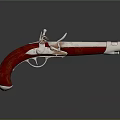 Vintage Revolvers with Red and Brown Grips and Silver Barrels on Gray Background