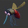 Cartoon Mosquito Character With Big Eyes Red Striped Body Transparent Wings And Blue Proboscis