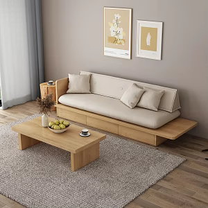 Nordic Solid Wood Sofa Solid Wood Sofa Coffee Table Combination Sofa Tatami Solid Wood Fabric Sofa 3d model