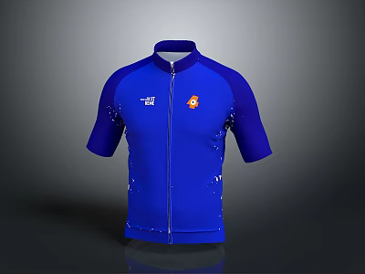 Blue Short Sleeve Cycling Jersey With Front Zipper And Brand Logos 3d model