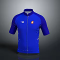 Blue Short Sleeve Cycling Jersey With Front Zipper And Brand Logos