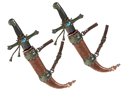 Decorative Daggers with Leather Scabbards Ornate Hilts Blue Gemstones and Intricate Metal Accents 3d model