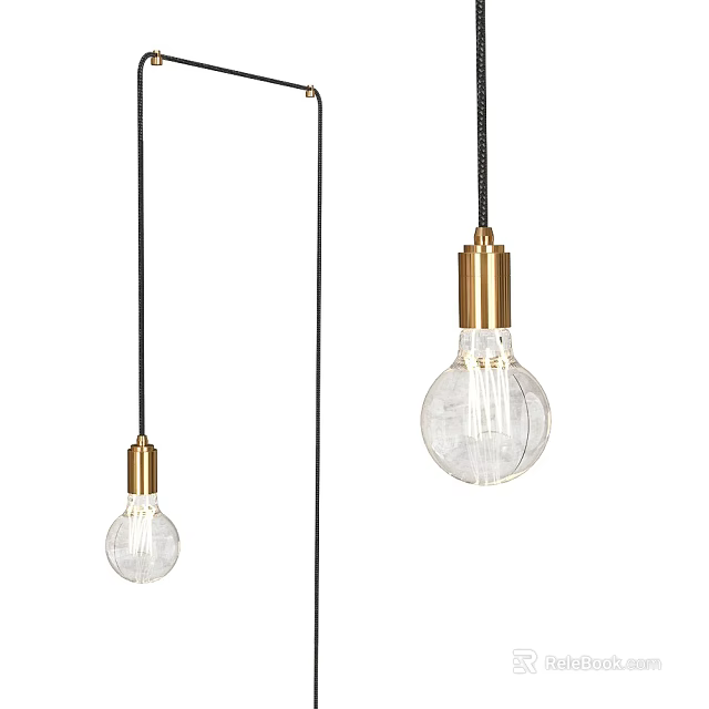 Modern Minimalist Pendant Lights With Clear Glass Bulbs Gold Bases And Black Cords 3d model 