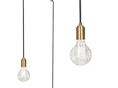 Modern Minimalist Pendant Lights With Clear Glass Bulbs Gold Bases And Black Cords 3d model