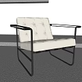 Modern Minimalist Single Sofa White Upholstered With Black Metal Frame Square Tufted Design