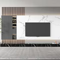 Modern TV Background Wall Interior With Marble Panel And Wooden Stripes Design 3d model