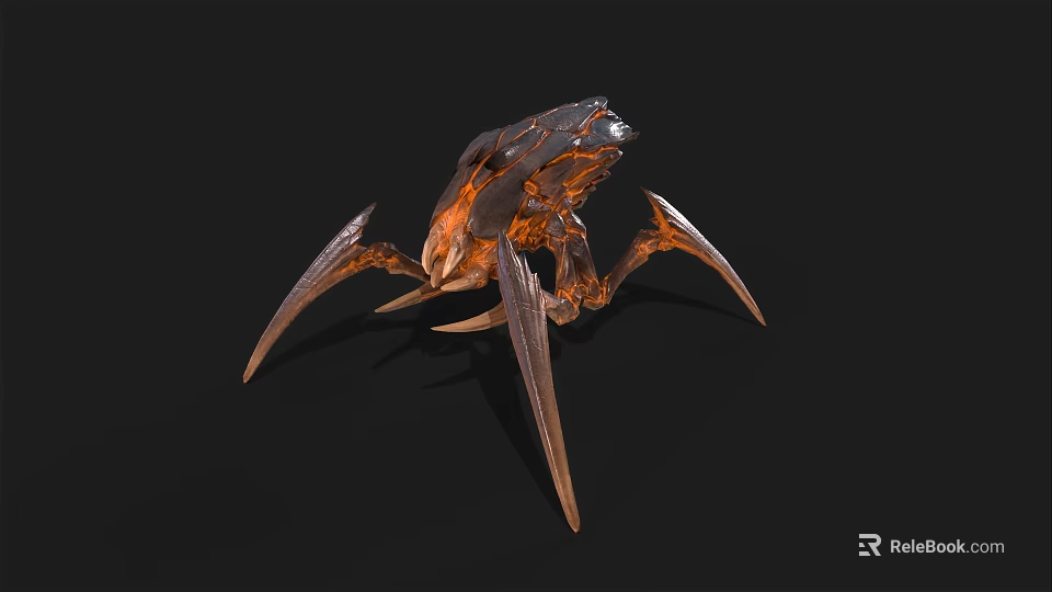 Detailed Artistic Mechanical Sculpture With Metallic Limbs And Orange Inner Structure 3d model 