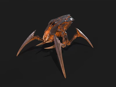 Detailed Artistic Mechanical Sculpture With Metallic Limbs And Orange Inner Structure 3d model