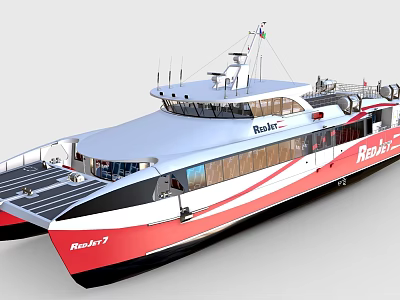 Modern Yacht Exterior Design With Red White Color And Raba Logo 3d model