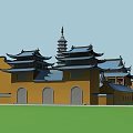 Ancient Chinese Architecture With Traditional Pagoda Overhanging Eaves And Tile Roofs Courtyard Design