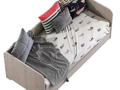 Cozy Sofa Bed With Cushions Blanket And Patterned Sheet 3d model